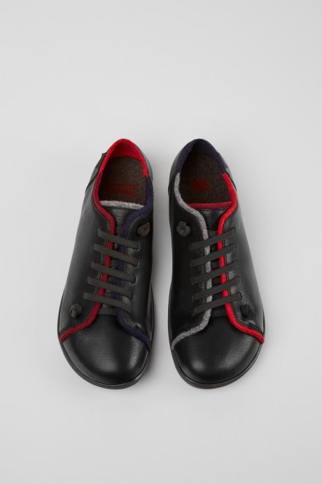 Design Twins Black Leather And Wool Shoes For Men Camper