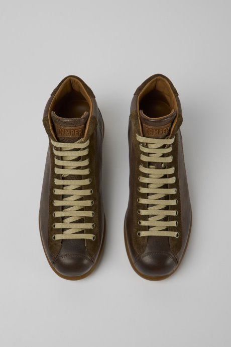 Camper Pelotas Dark Brown Leather Ankle Boots For Men New Arrivals