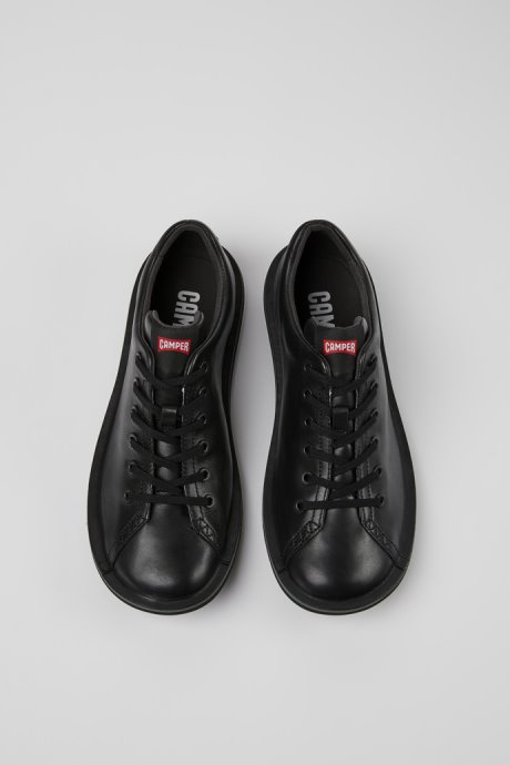Design Beetle Black Leather Shoes For Men Camper