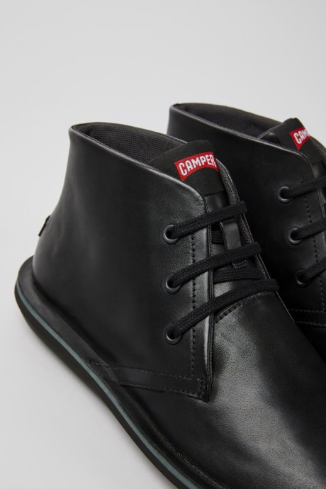 Beetle Black Leather Ankle Boots For Men Exclusive Camper