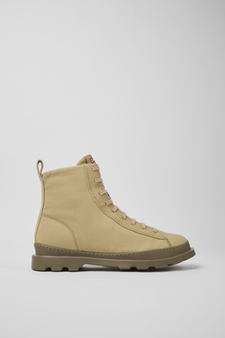 Camper Brutus Beige Textile And Nubuck Ankle Boots For Men New Arrivals