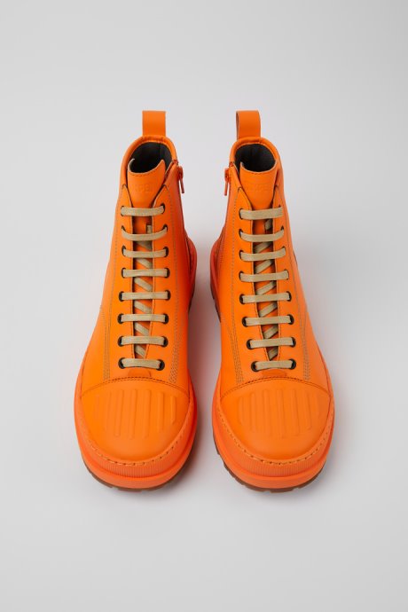 Camper Design Brutus Trek Michelin Orange Leather Ankle Boots For Men