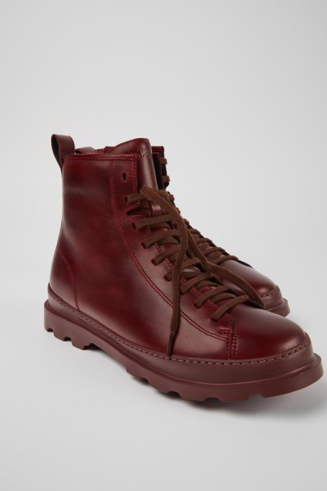 Design Brutus Burgundy Leather Ankle Boots For Men Camper