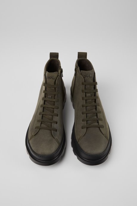 Camper Brutus Dark Green Nubuck Ankle Boots For Men New Arrivals