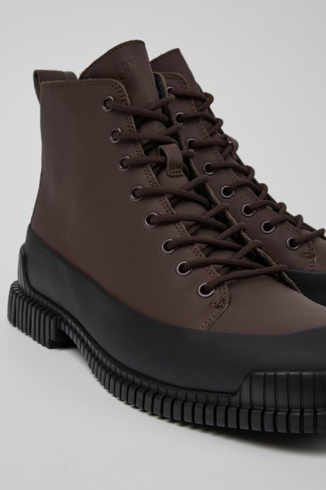 Design Pix Brown And Black Leather Lace-Up Boots For Men Camper