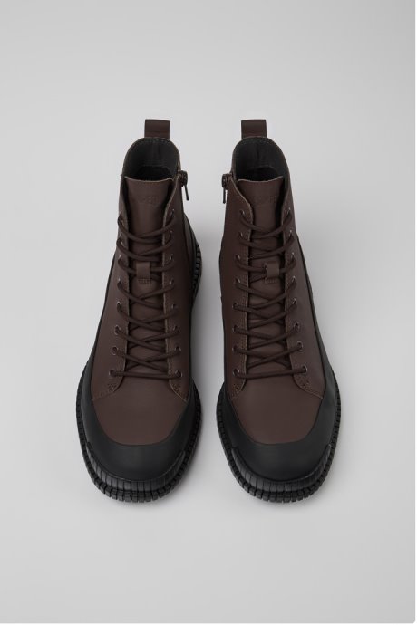 Design Pix Brown And Black Leather Lace-Up Boots For Men Camper