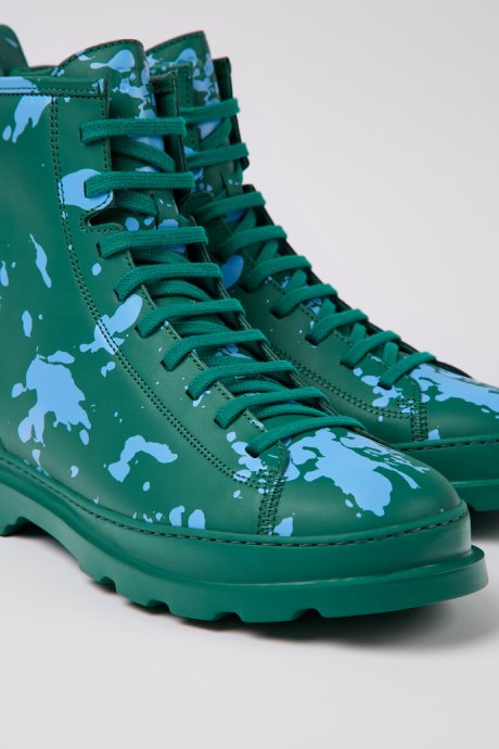 Camper Design Brutus Green And Blue Leather Ankle Boots For Men