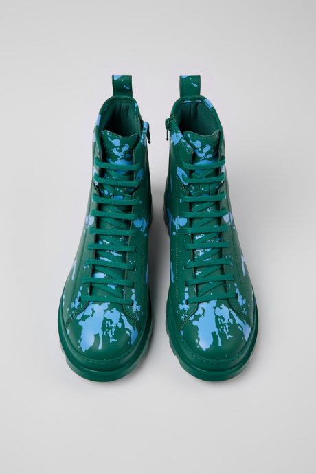 Camper Design Brutus Green And Blue Leather Ankle Boots For Men