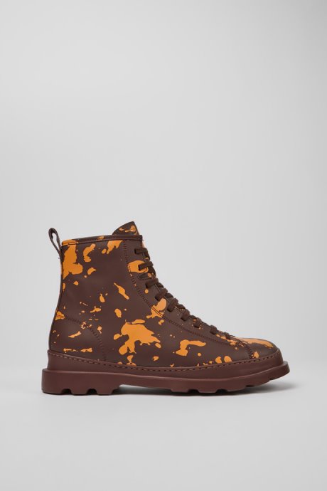Camper Brutus Burgundy And Orange Leather Ankle Boots For Men New Arrivals
