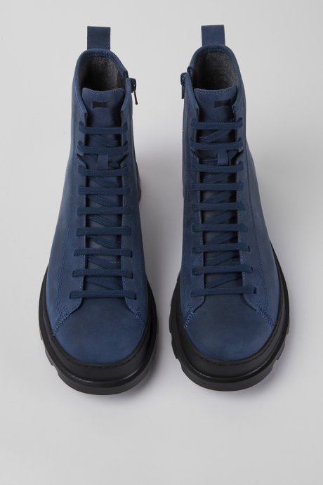 Camper Design Brutus Blue Waxed Nubuck Lace-Up Boots