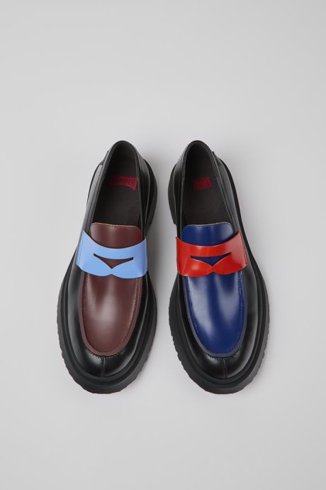 Camper Design Twins Black Leather Loafers For Men