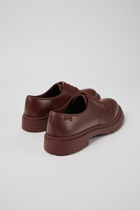 Design Walden Burgundy Leather Lace-Up Shoes For Men Camper