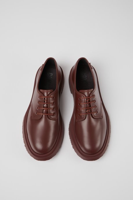 Design Walden Burgundy Leather Lace-Up Shoes For Men Camper