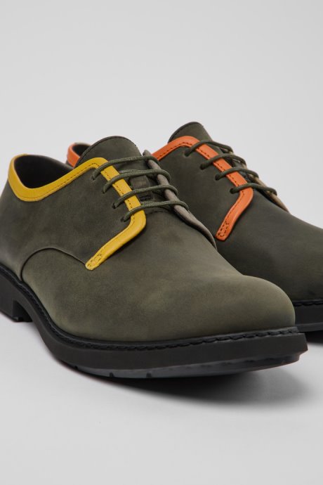 Camper Design Twins Green Leather Lace-Up Shoes For Men