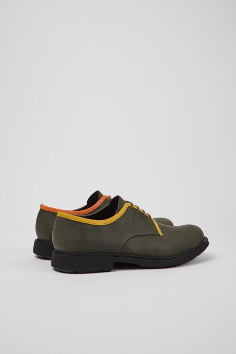 Camper Design Twins Green Leather Lace-Up Shoes For Men