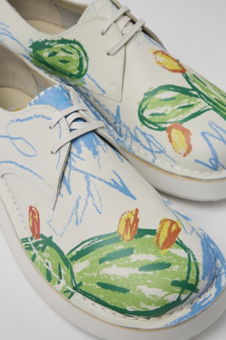 Camper Twins White Printed Leather Lace-Up Shoes For Men New Arrivals