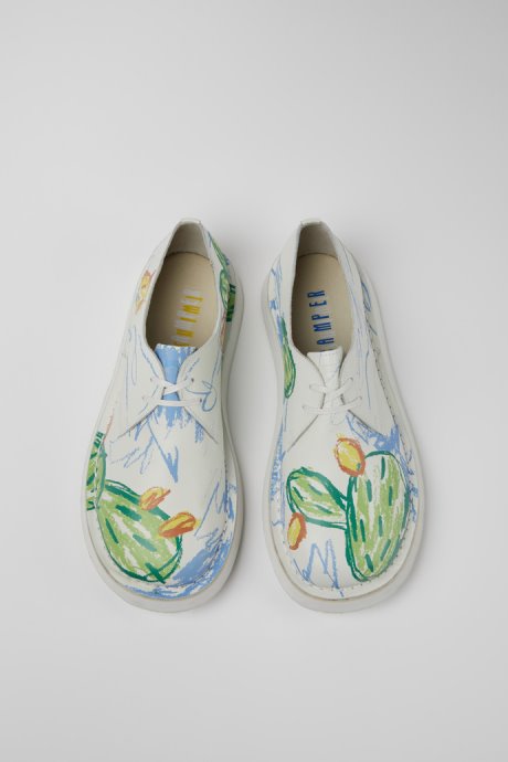 Camper Twins White Printed Leather Lace-Up Shoes For Men New Arrivals