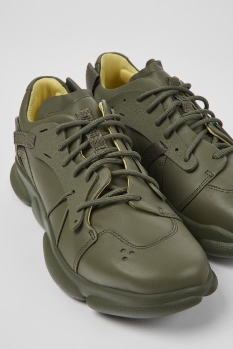 Karst Green Leather And Textile Sneakers For Men Camper New Arrivals