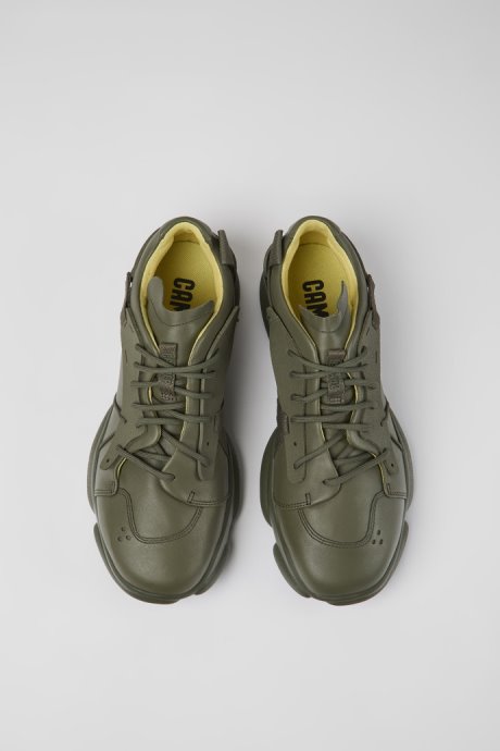 Karst Green Leather And Textile Sneakers For Men Camper New Arrivals