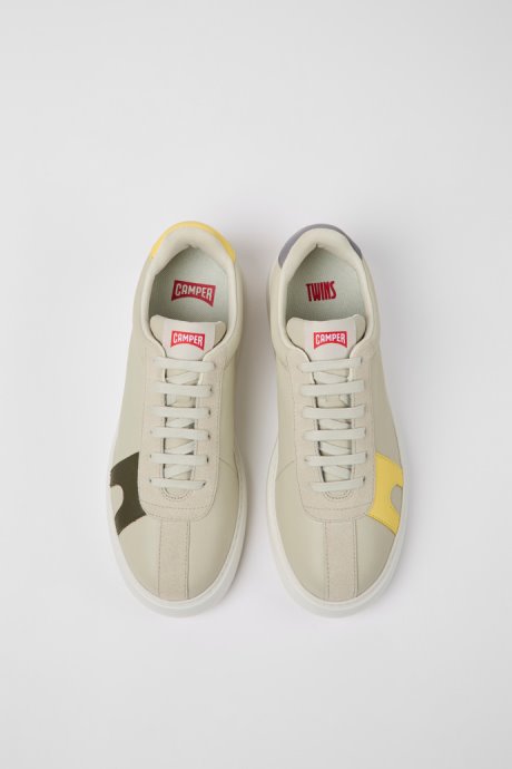 Camper Design Twins Gray Leather And Nubuck Sneakers For Men