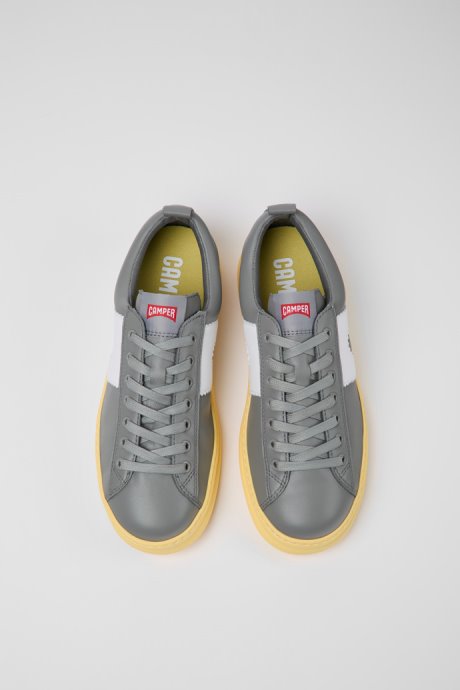 Design Runner Gray And Yellow Leather Sneakers For Men Camper