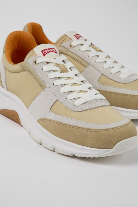 Design Drift Beige And White Nubuck Sneakers For Men Camper