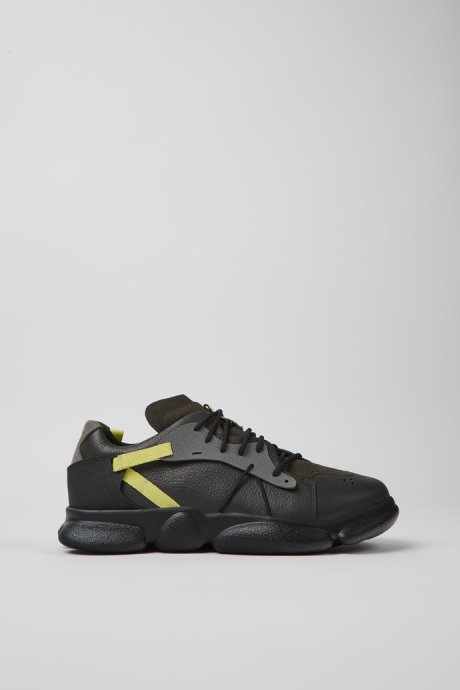 Twins Dark Gray And Yellow Leather Sneakers For Men Camper New Arrivals