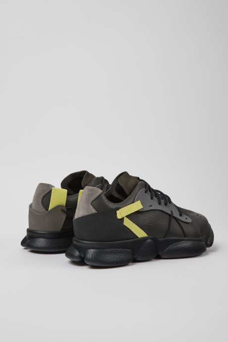 Twins Dark Gray And Yellow Leather Sneakers For Men Camper New Arrivals
