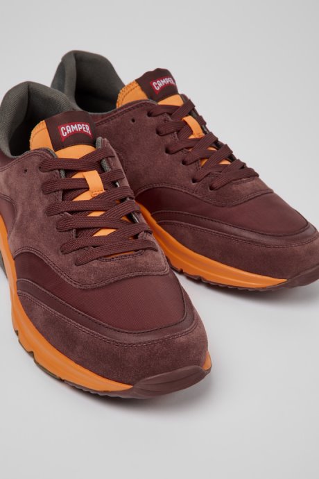 Design Drift Burgundy And Orange Textile Sneakers For Men Camper