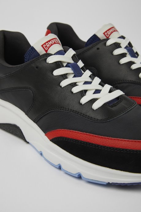 Camper Design Drift Black And Red Textile And Leather Sneakers For Men