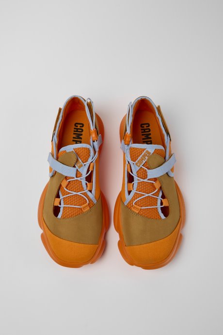 Camper Karst Orange And Brown Textile Shoes For Men New Arrivals