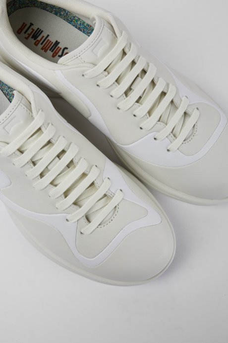 Design Twins Cream And White Leather Lace-Up Sneakers Camper