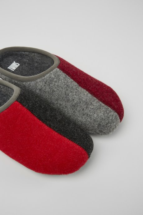 Camper Twins Burgundy Red And Gray Wool Slippers For Men New Arrivals