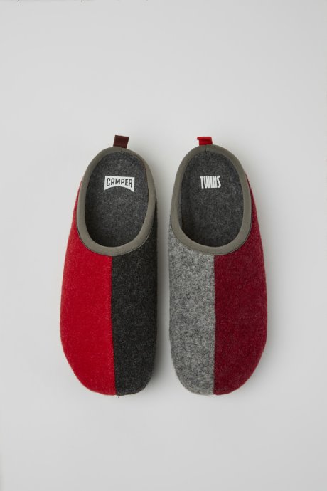 Camper Twins Burgundy Red And Gray Wool Slippers For Men New Arrivals