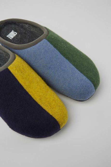 Twins Green Blue And Gray Wool Slippers For Men Camper New Arrivals