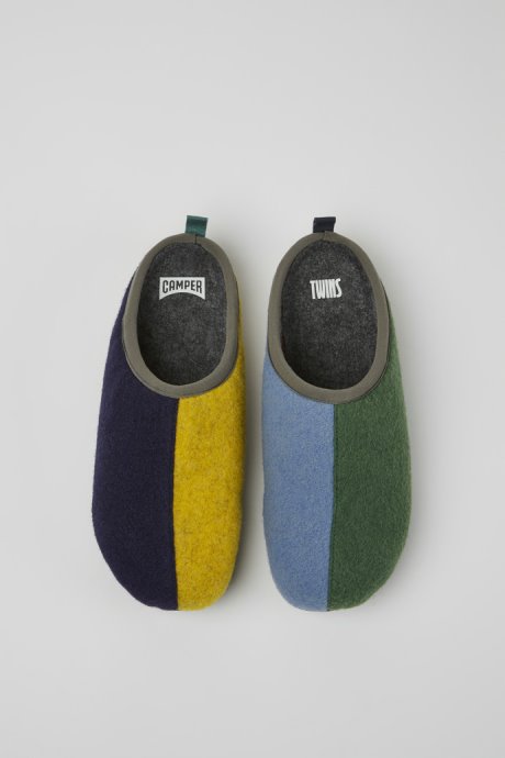 Twins Green Blue And Gray Wool Slippers For Men Camper New Arrivals