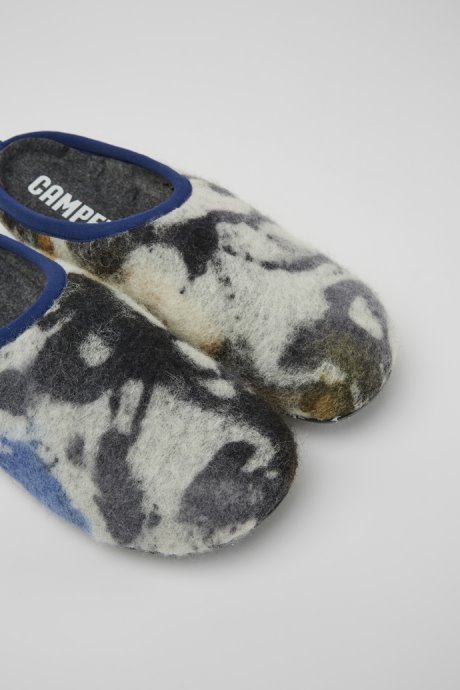 Exclusive Camper Wabi Blue And Black Recycled Wool Slippers For Men