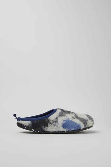 Exclusive Camper Wabi Blue And Black Recycled Wool Slippers For Men