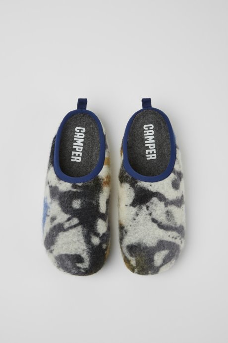 Exclusive Camper Wabi Blue And Black Recycled Wool Slippers For Men