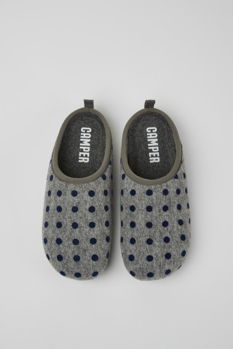 Exclusive Camper Wabi Gray And Blue Wool Slippers For Men