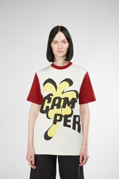 Camper Design T-Shirt White Burgundy And Yellow Printed Unisex T-Shirt