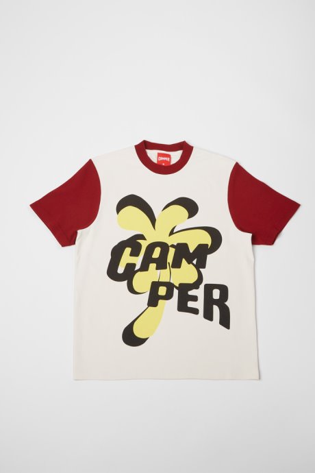 Camper Design T-Shirt White Burgundy And Yellow Printed Unisex T-Shirt