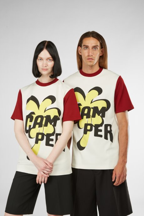 Camper Design T-Shirt White Burgundy And Yellow Printed Unisex T-Shirt