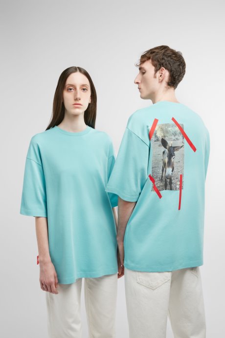 T-Shirt Light Blue T-Shirt With Donkey Print Camper New Arrivals