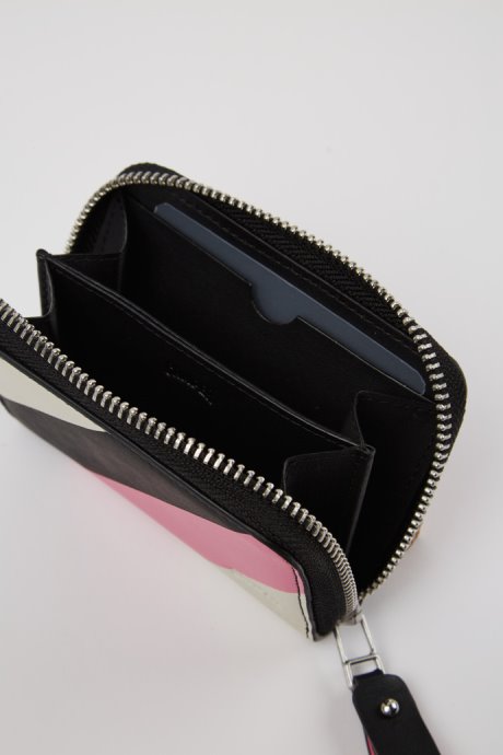 Camper Design Mosa Small Black Pink And White Leather Wallet
