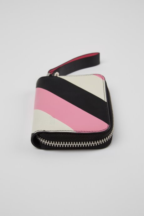 Camper Design Mosa Small Black Pink And White Leather Wallet