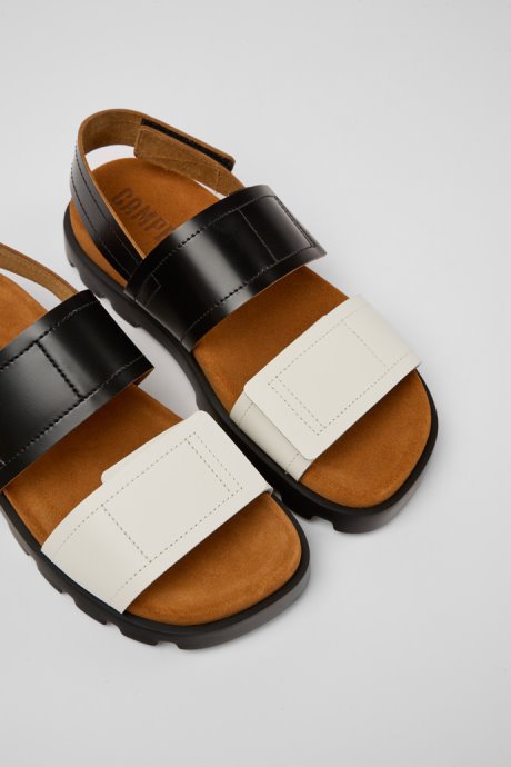 Camper Brutus Sandal Black And White Leather Sandals For Women New Arrivals