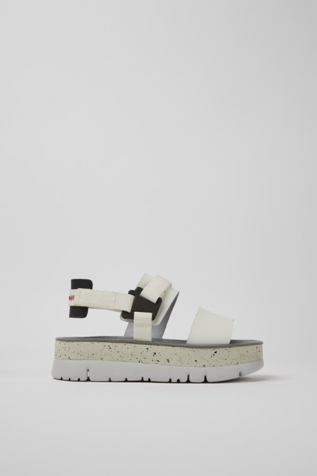 Oruga Up White And Black Leather Sandals For Women Exclusive Camper