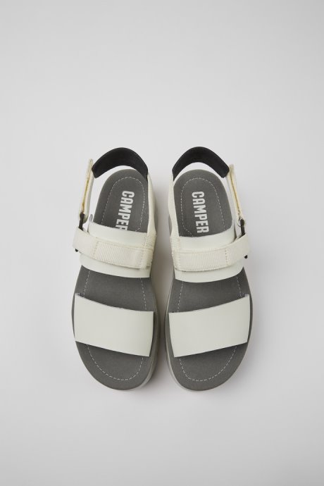 Oruga Up White And Black Leather Sandals For Women Exclusive Camper