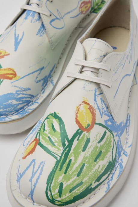 Twins White Printed Leather Shoes For Women Exclusive Camper